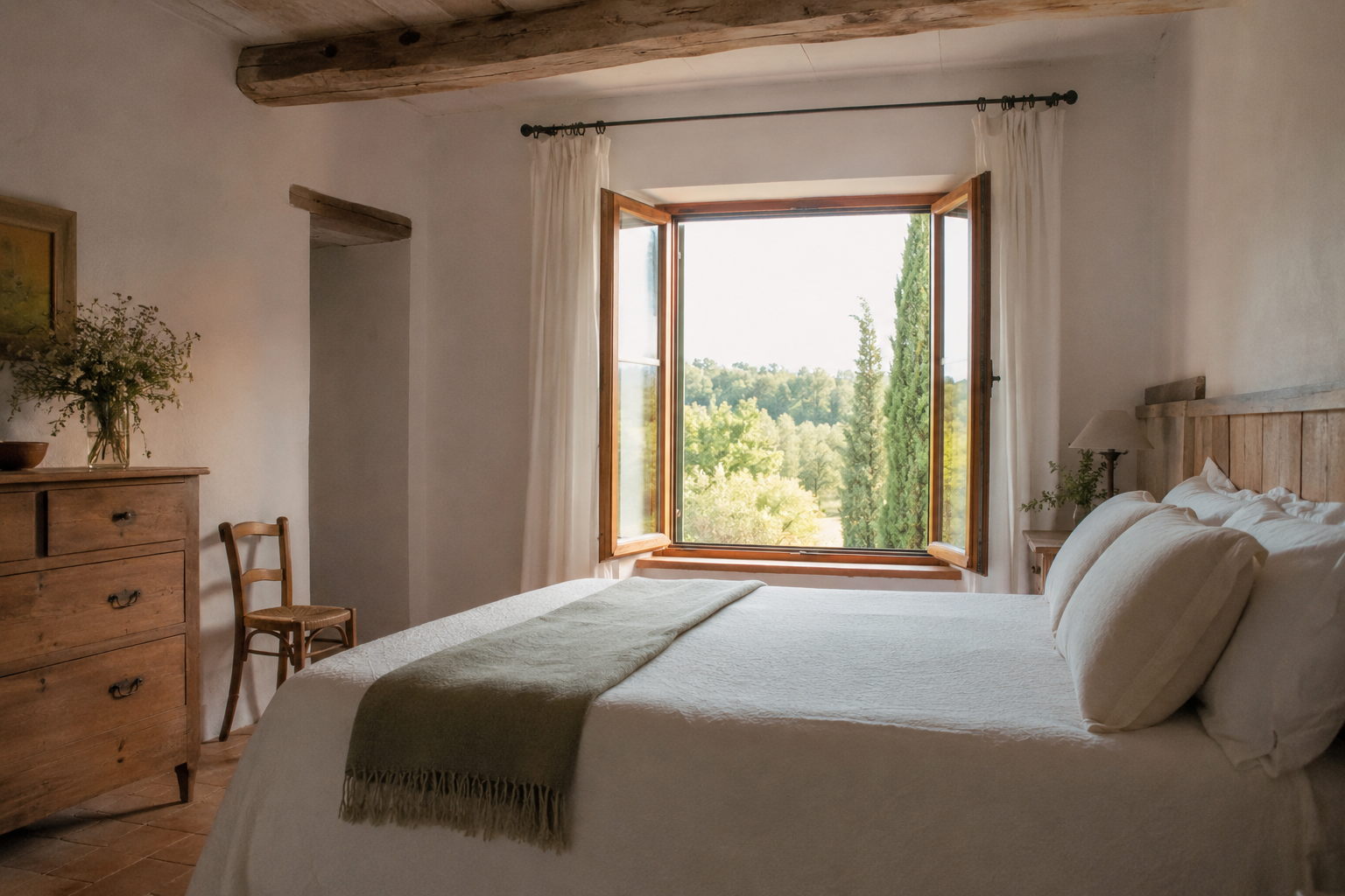 Camera del B&B, luce naturale e verde