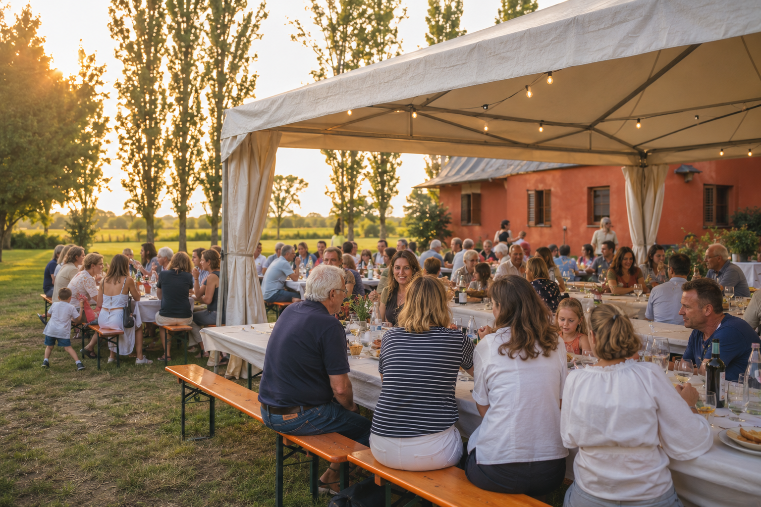 Cena conviviale sotto il tendone nel parco